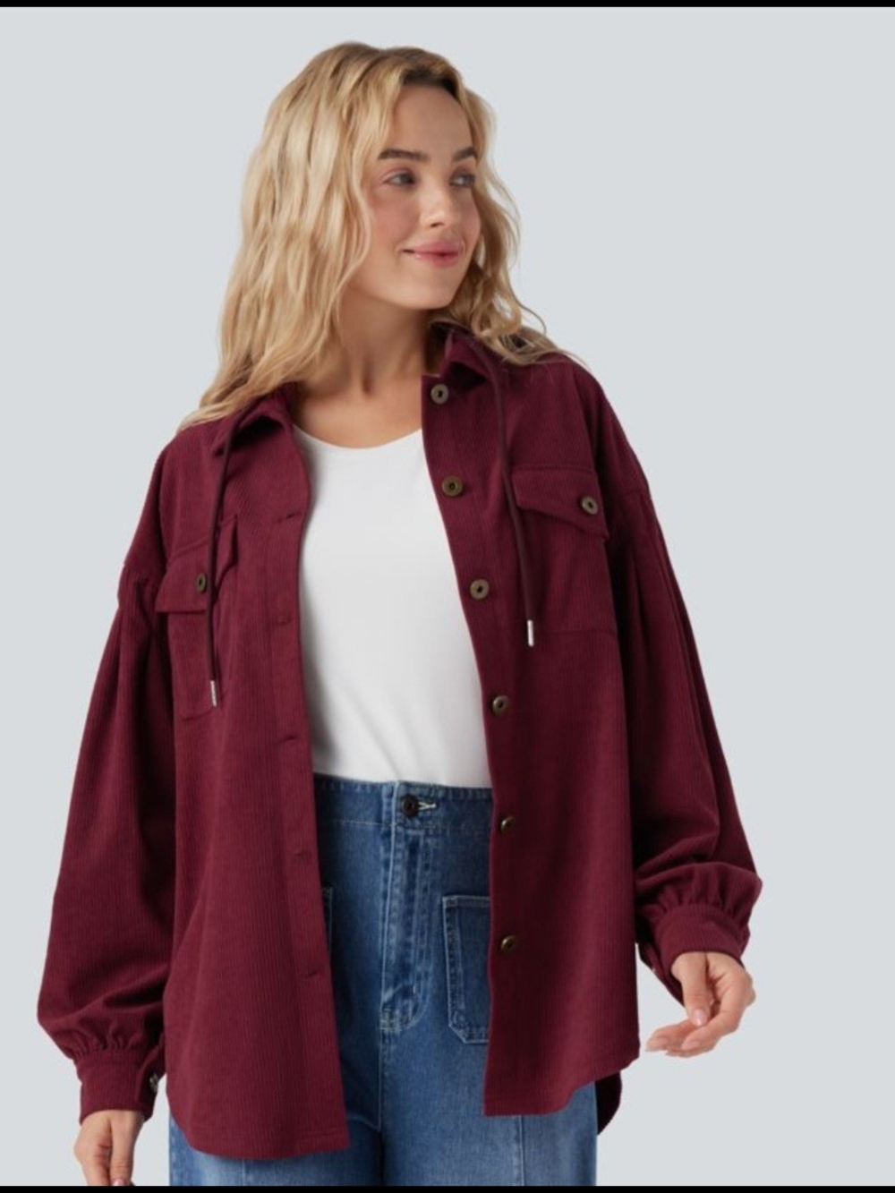 Halara Oversized Corduroy Shacket - Burgundy